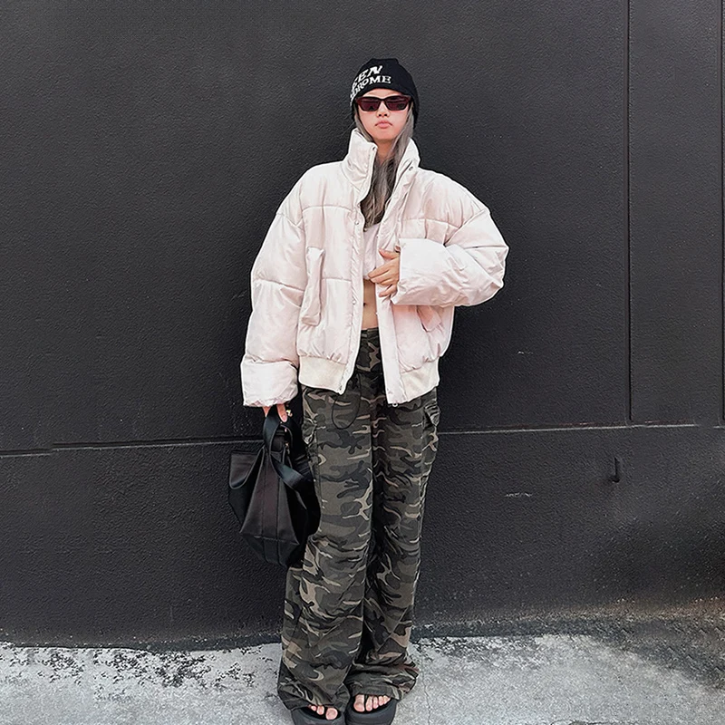 الاتجاه الأمريكي سترات قصيرة النساء Y2K الهيب هوب الوقوف طوق أسفل سترة قطن شتاء جديد المتخصصة تصميم رشاقته مبطن ملابس خارجية #4