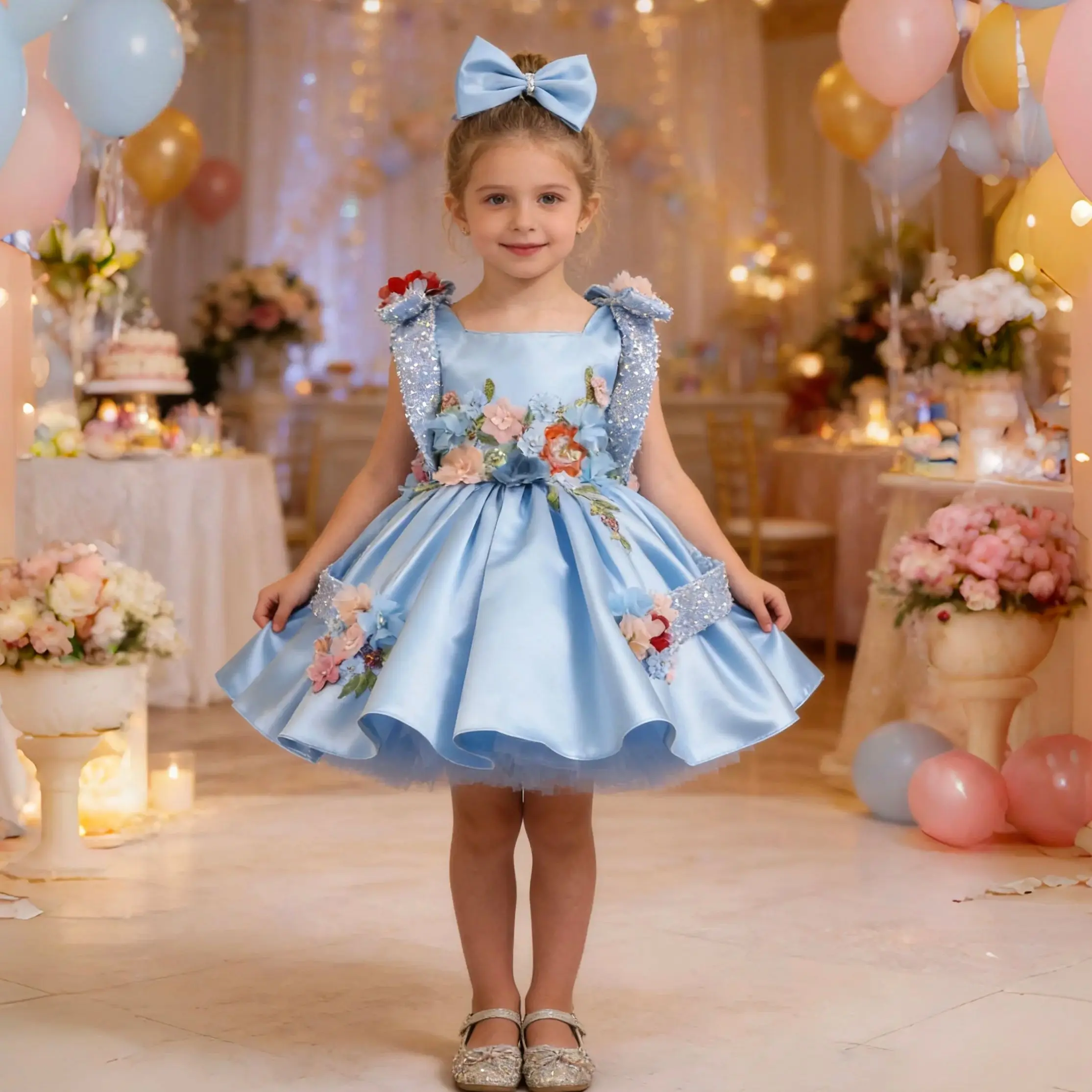 

Роскошное синее пышное платье принцессы Dreams для девочек: нарядное, для вечеринок, балов, торжеств, свадеб, конкурсов красоты, для подружек невесты