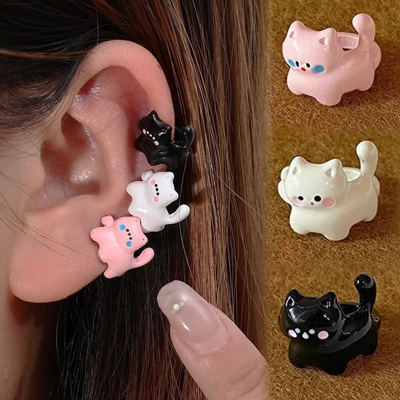 1/3 قطعة Kawaii الكرتون القط U-شكل قرط كبس Y2K الحلو فتاة أقراط مشبكية ثقب وهمية للنساء الرجال مجوهرات الأزياء هدايا الحفلات #2