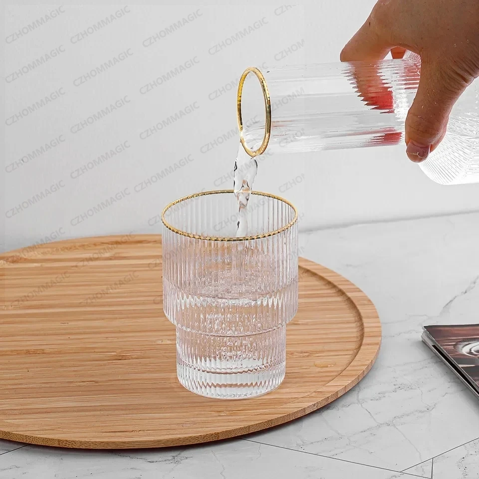 Creative Phnom Penh Stripe Water Bottle Jug Glass Cup Nordic Crystal Glass Juice Drinkware Water Coffee Cup Set Home Milk Kettle