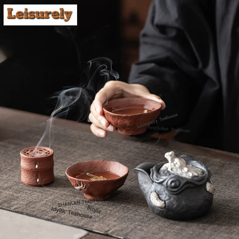 

Auspicious Dragon Zisha Handheld Tea Set Complete Set Antique Tea Ceremony Set Teapot And Tea Cup Set Teaset Supplies Craft Gift