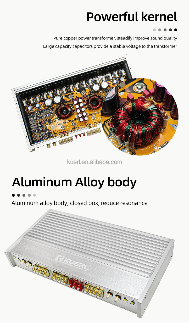 Pure copper terminals High Power RMS power 150W*4@4Ω/ 200W*4@2Ω 12V Class D Amplifiers Aluminum alloy 4-Channel Car Audio System