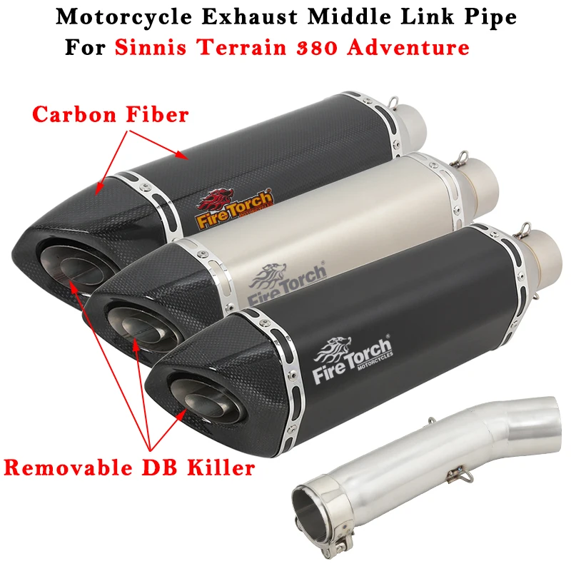 Motorcycle Exhaust Escape System Modified Carbon Fiber Muffler Middle Link Pipe For Sinnis Terrain 380 Adventure 2020 2021 2022