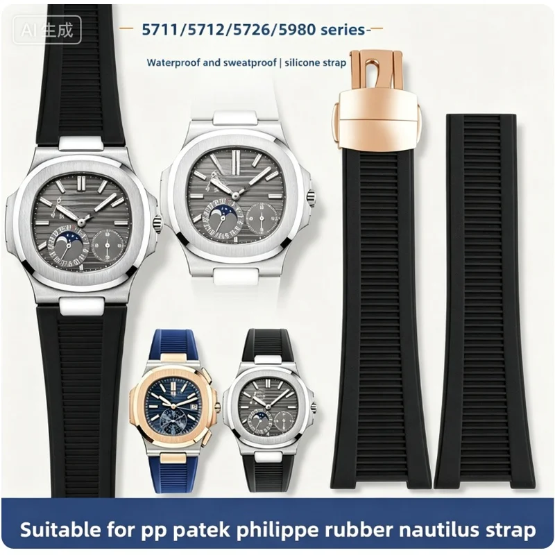 PP5711 57125726 5980 Rubber Concave Watch StrapSilicone Watch Strap 25mm*13mm for PPatek Nautilus Philippe