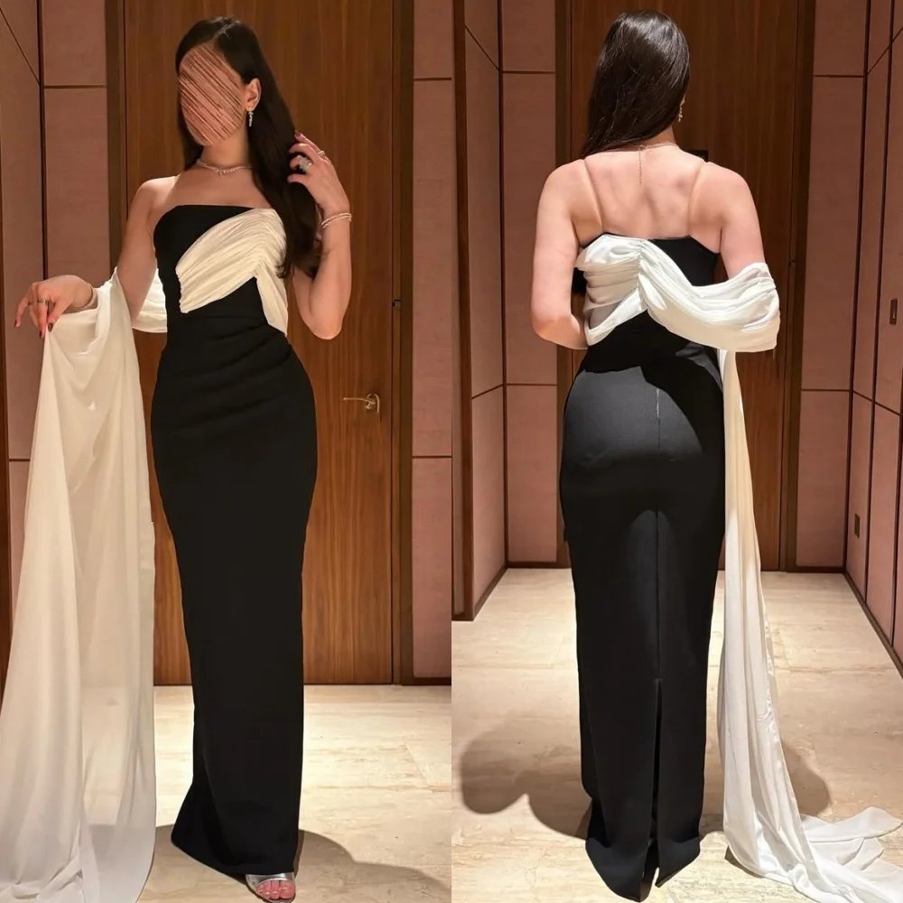 

Customized Simple Formal Jersey Pleat Ruched Straight Strapless Midi Dresses Bespoke Occasion Dresses Sizes Available Matching