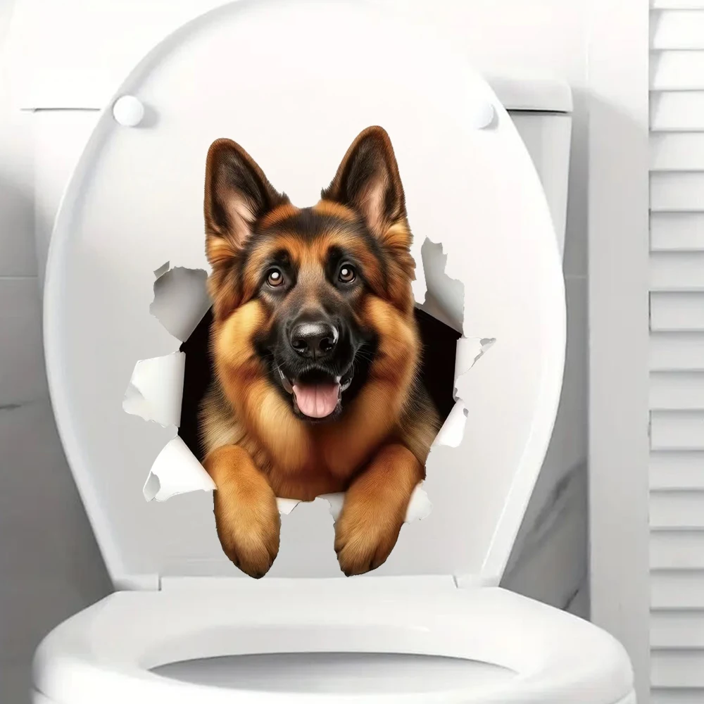 German Shepherd Wall Stickers, Removable Reusable Vinyl Car Sticker for Toilet Lid, Bathroom Decor