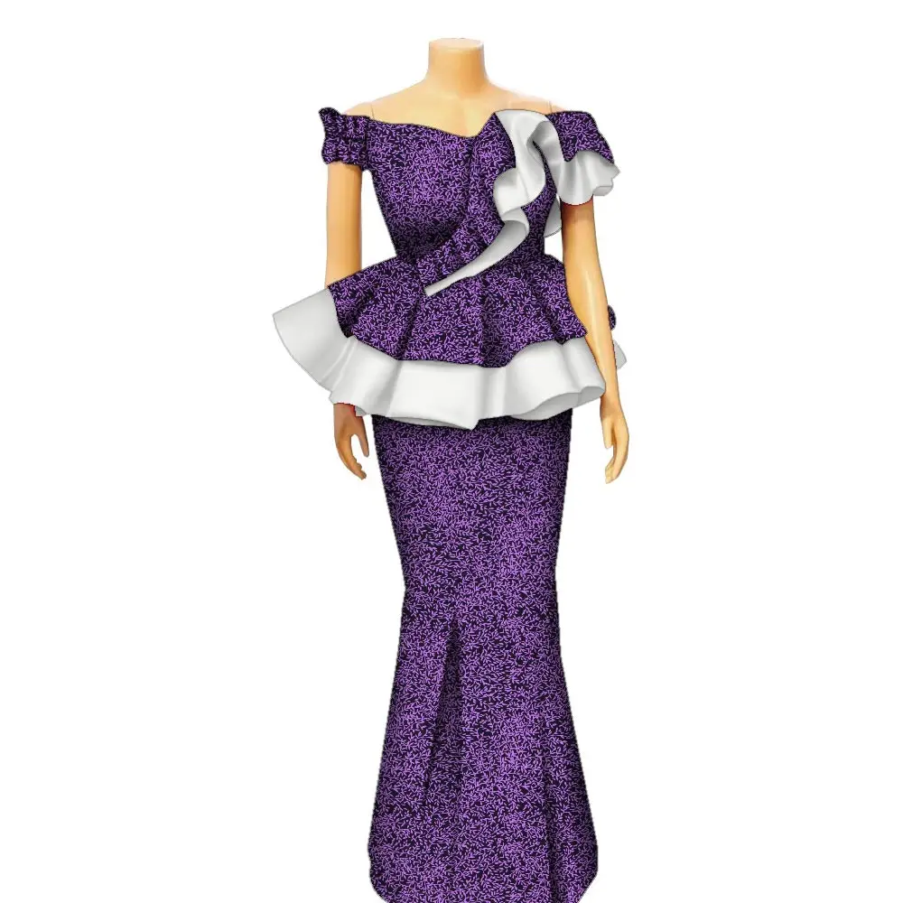 Gonne moda donna Set Abiti africani O-Collo Mezza manica Dashiki Camicetta Top e gonne Abito lungo Abito africano WYQ985-wome