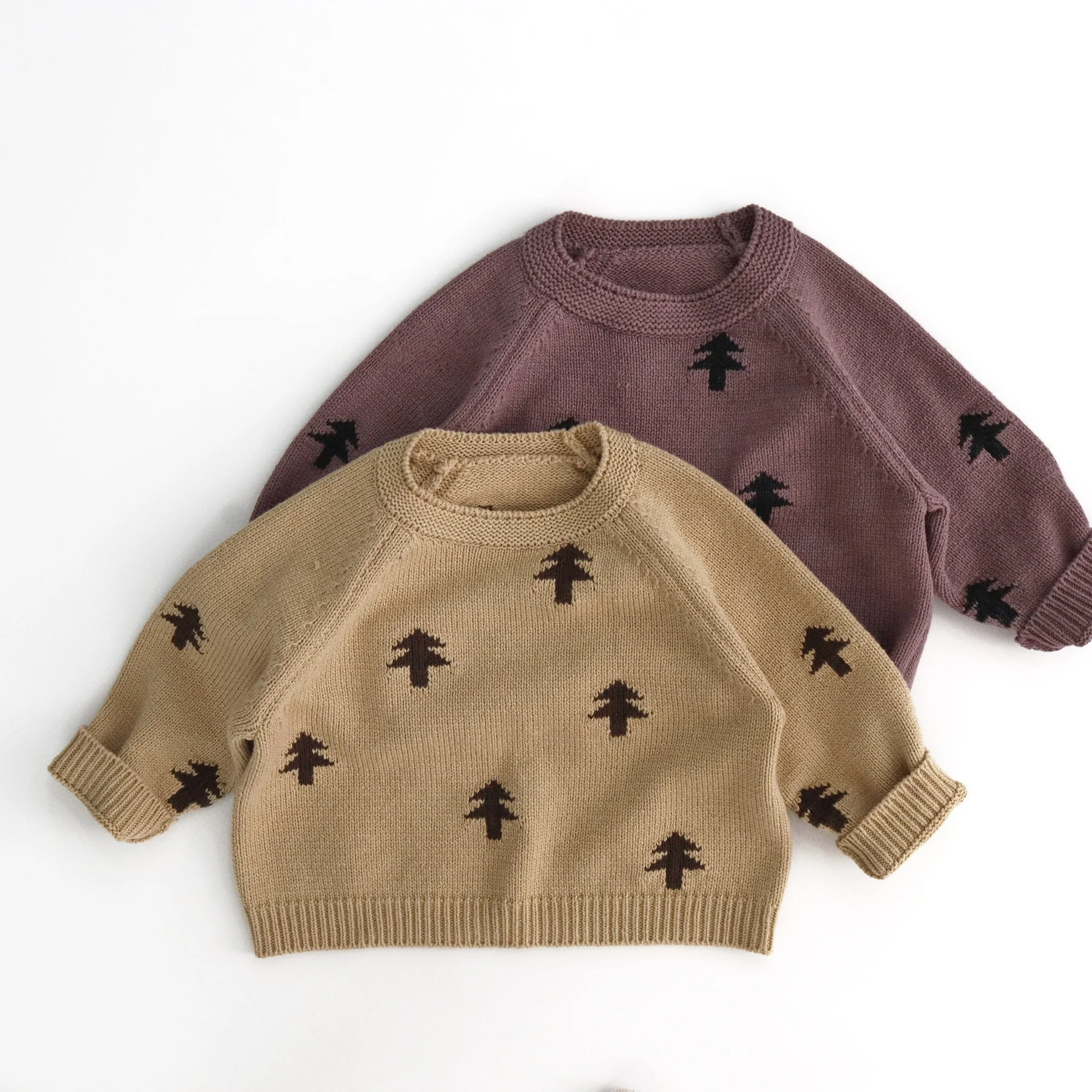 1-6Y Kids Sweaters Korean Style Boys Knitwear Pine Tree Girls Pullover Long Sleeve Children Base Sweaters