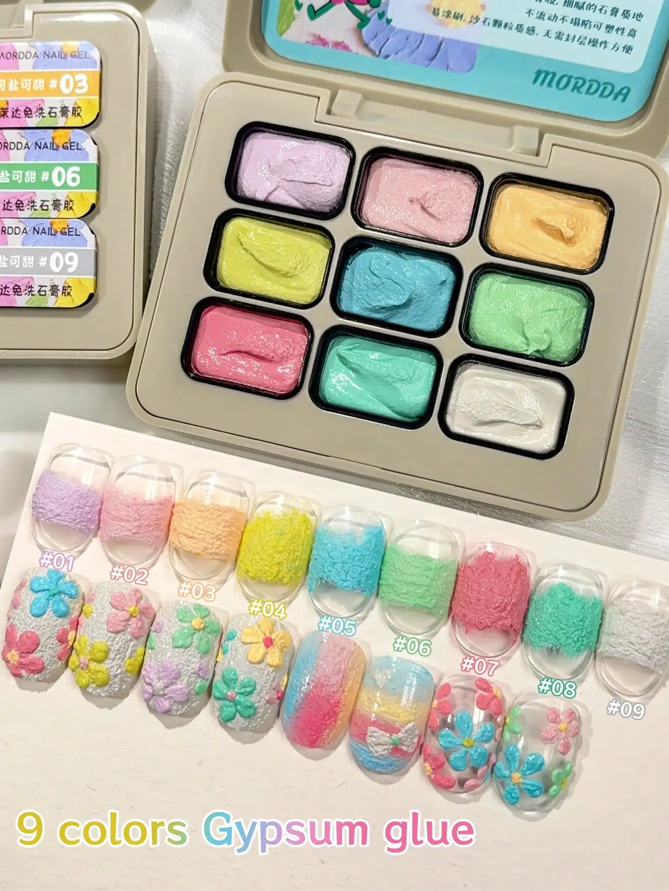 MORDDA 9 szt. Macaron Gipsowe Malowanie Paznokci Lakier do Paznokci Klej do Efektu Pattingu Wysoka Saturowość Popularny Klej Salon Paznokci Do Domowego Użytku DIY