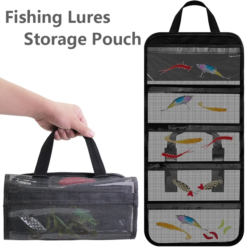 

Portable Fishing Lure Bag Foldable Large Capacity Bait Organizer Fishing Tackle Protect Cover with Clear Compartment Mesh Pouch