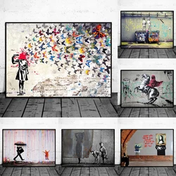 Banksy Graffiti Art Canvas Painting Modern Street Pop Art Butterfly Brains Girl Posters and Prints Wall Pictures for Home Decor