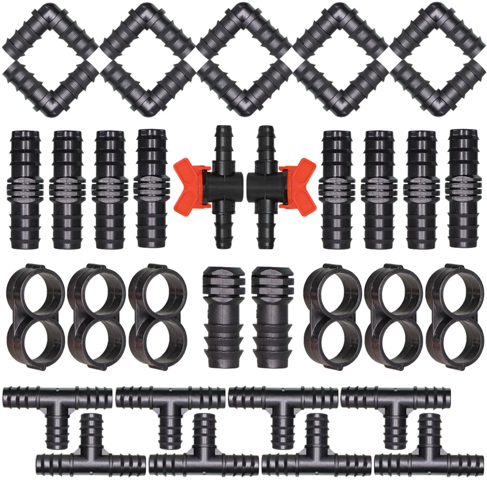 Conector de tubo de púas para riego de jardín, acoplamientos de codo en T, enchufe final, adaptador de manguera de microgoteo de cierre, 16, 20, 25mm