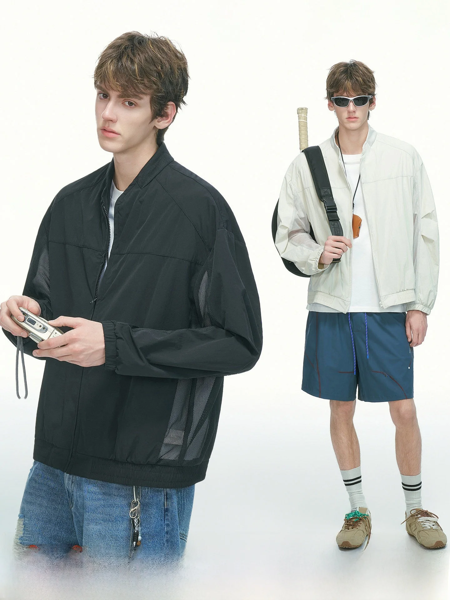 

American Style Mesh Hollow out Baseball Collar UPF50 Sun Protection Clothing Men Women Summer New Style Long Sleeve Shirt