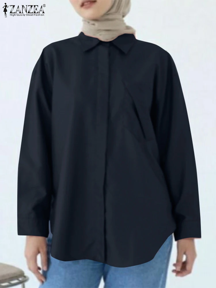 

ZANZEA Vintage Women Autumn Blouse Fashion Lapel Neck Long Sleeve Solid Shirt Muslim Dubai Turkey Blusas Mujer Casual Work Tops