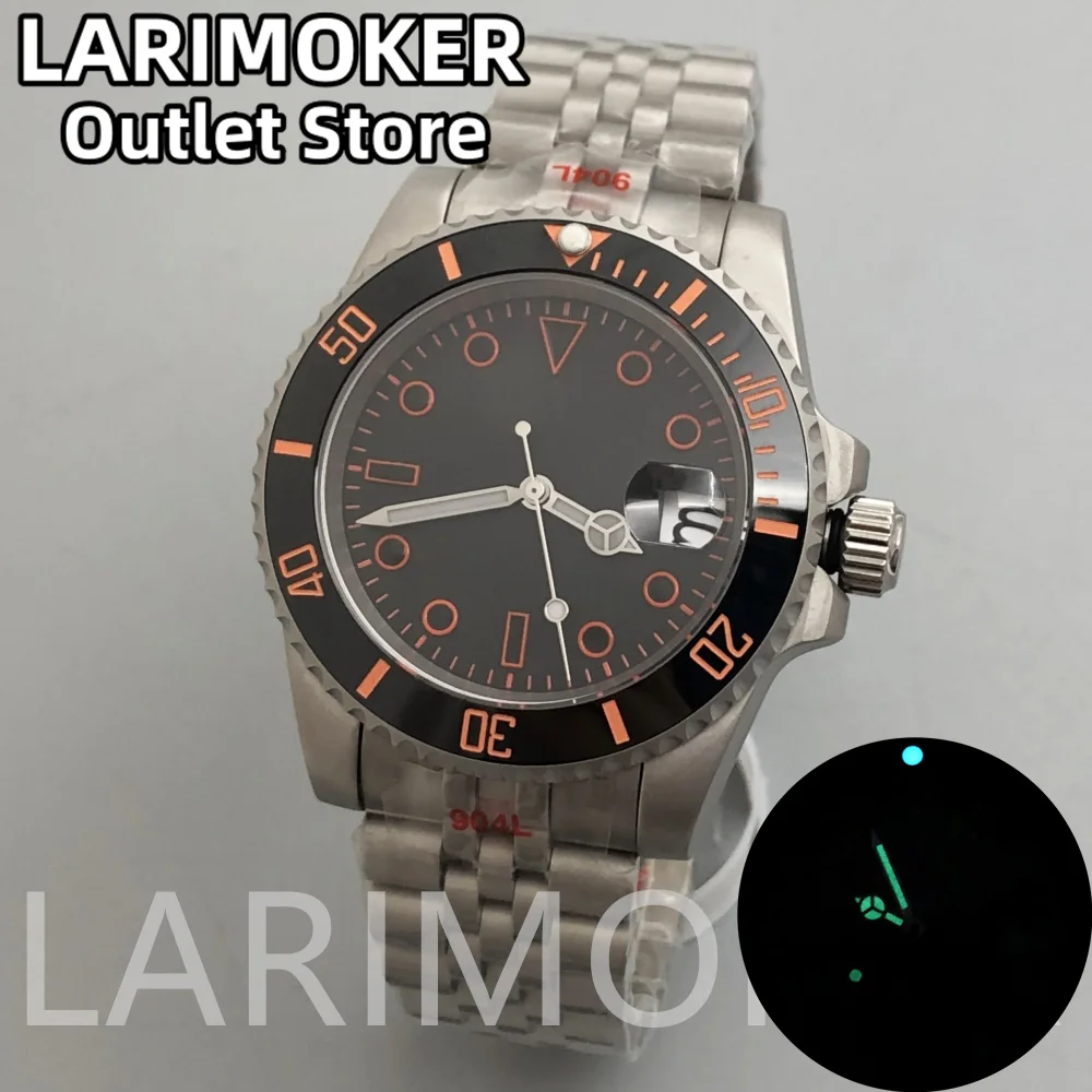 LARIMOKER NEW 40mm Orange Black Automatic Men Watch Titanium watch strap fit NH35 PT5000 Sapphire Glass Rotating Bezel