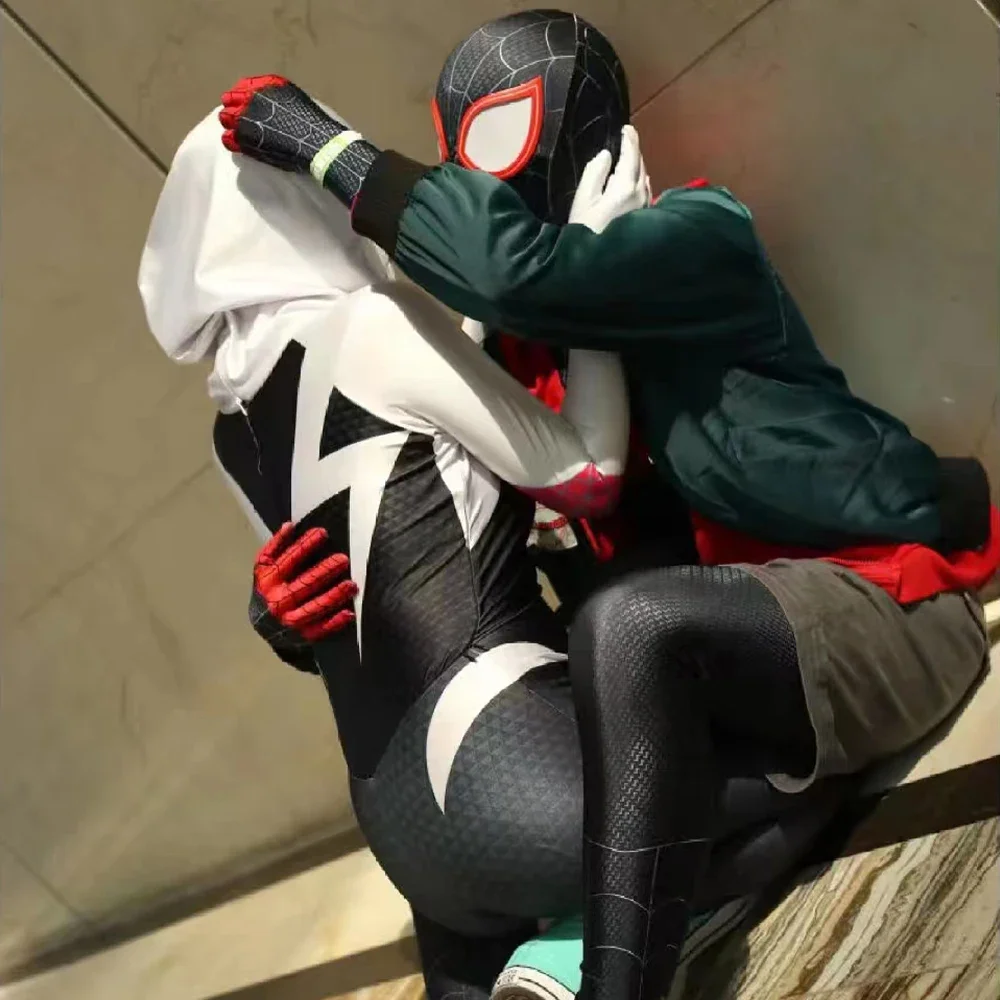 Costume de Cosplay Spider-Man dans The Spider-Verse, Gwen Miles, Combinaison de Batterie Trempée, Déguisement de ixpour Enfants et Adultes, Amoureux