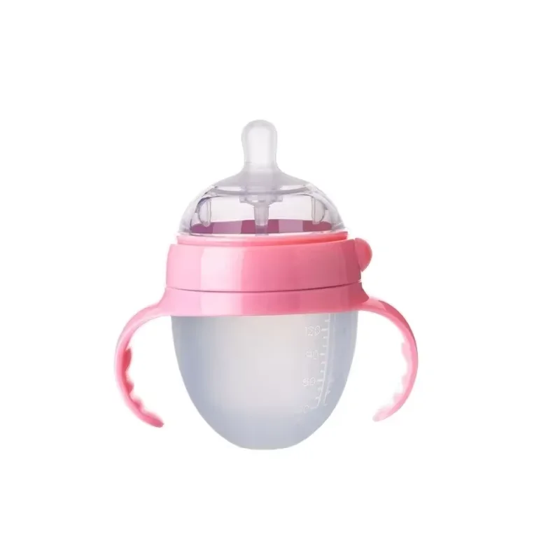 Silicone Pink Nano Baby Feeding Bottle with Handle Anti-Choking Nipple for Weaning 150ML/250ML Suitable for Babies 0-9 Months