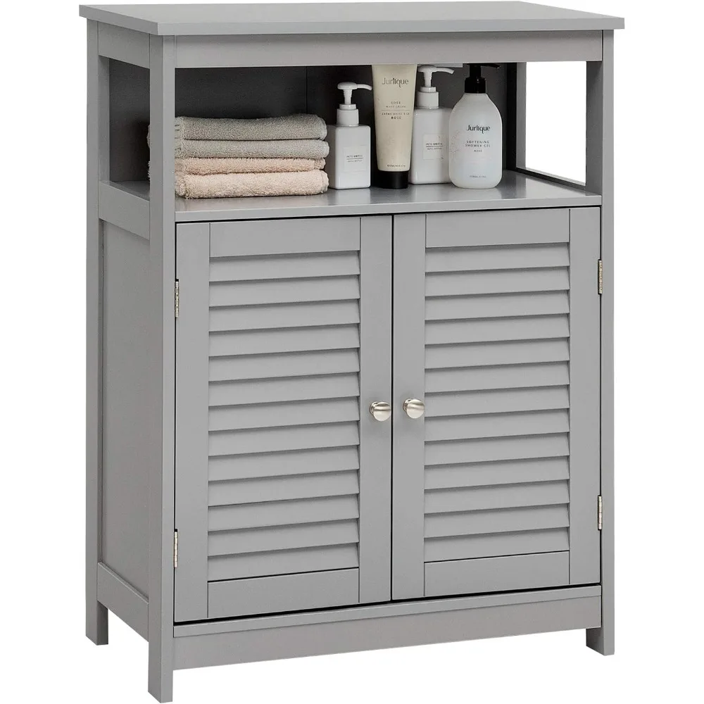 

Bathroom Floor Cabinet, Wooden Freestanding Storage Cabinet with Double Shutter Door & Adjustable Shelf, Storage Cabinet for Ba
