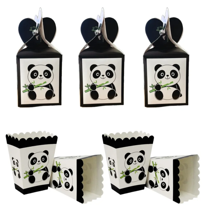 Boîte à bonbons pop-corn en papier pour fête à thème panda blanc, coffrets cadeaux d'anniversaire pour enfants, fournitures de décoration de fête, boîte à bonbons pour garçons, 6/24 pièces
