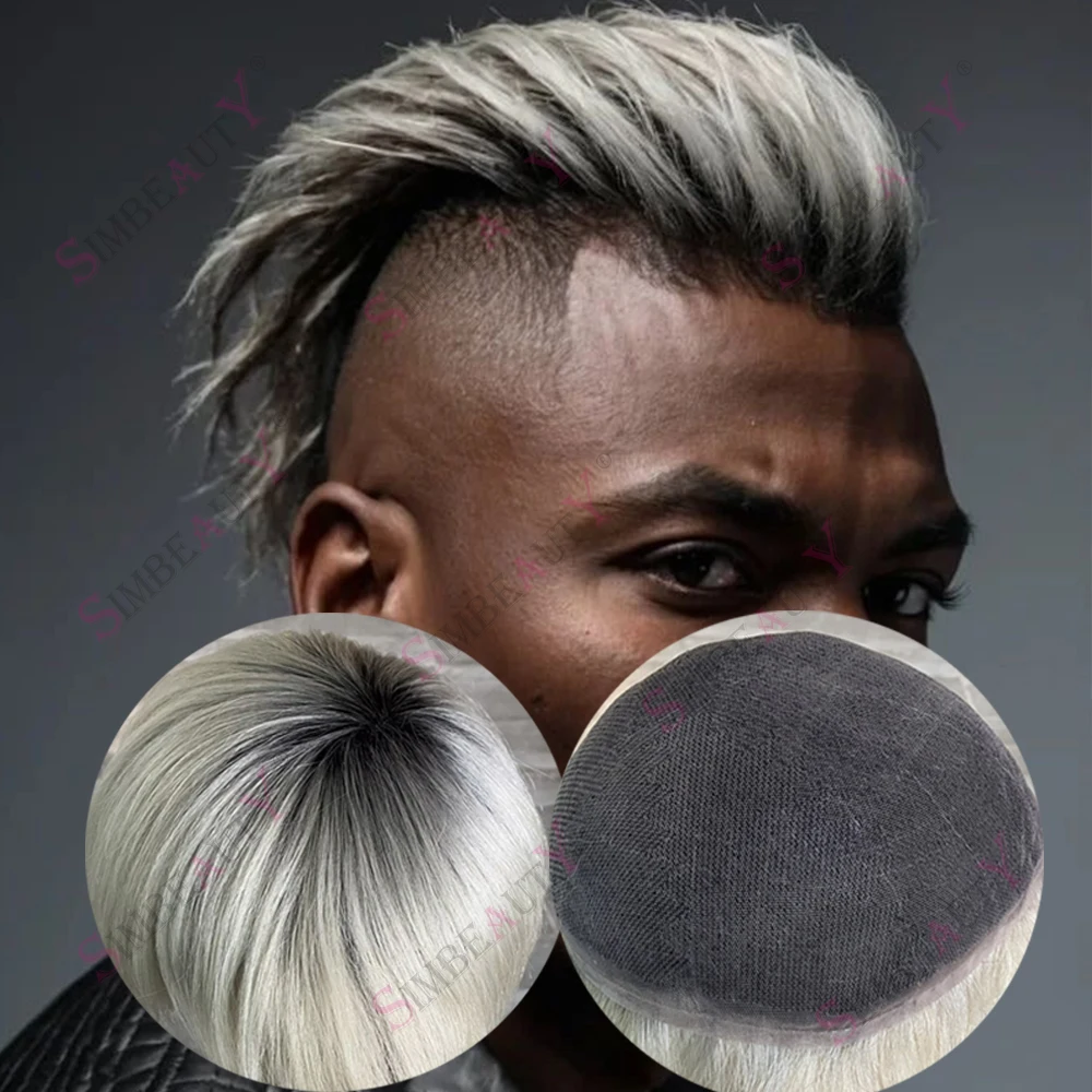 

Ombre Men's Capillary Prosthesis Premier Swiss Lace Male Toupee Full Lace Natural Human Hair Wigs Undetectable Microskin Base