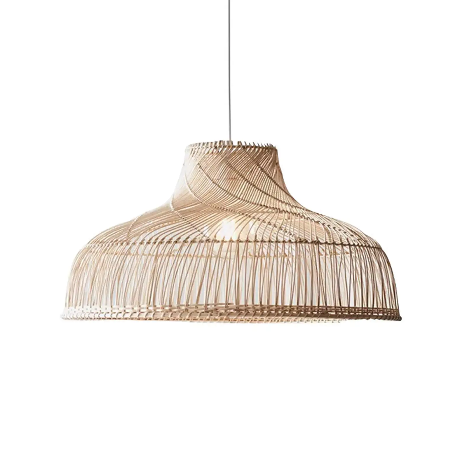 Retro Style Rattan Woven Lampshade Hanging Light Fixture Cover Chandelier Shade Round Rustic Pendant Lamp Shade
