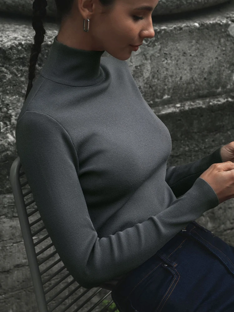 Green Knitted Sweater Women Autumn Winter Basic Turtleneck Female Elegant Casual Slim Pullover Lady Long Sleeve Knitwear Top