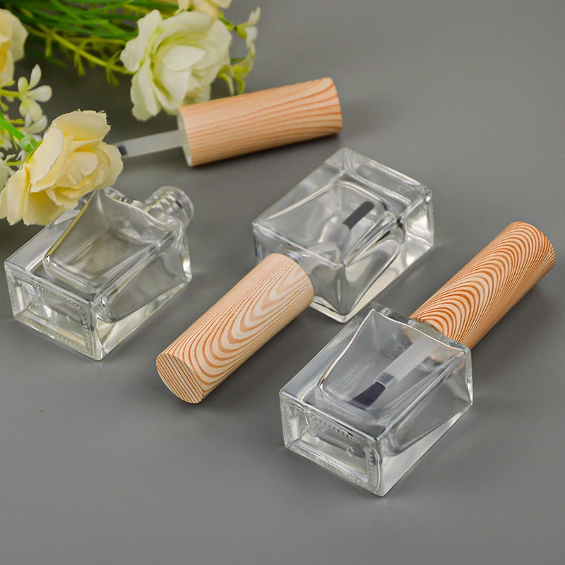 10ml Empty Nail Polish Bottles Wood Grain Cap Nail Gel Bottle Container With A Lid Brush Makeup Nail Gel Containers Bottles