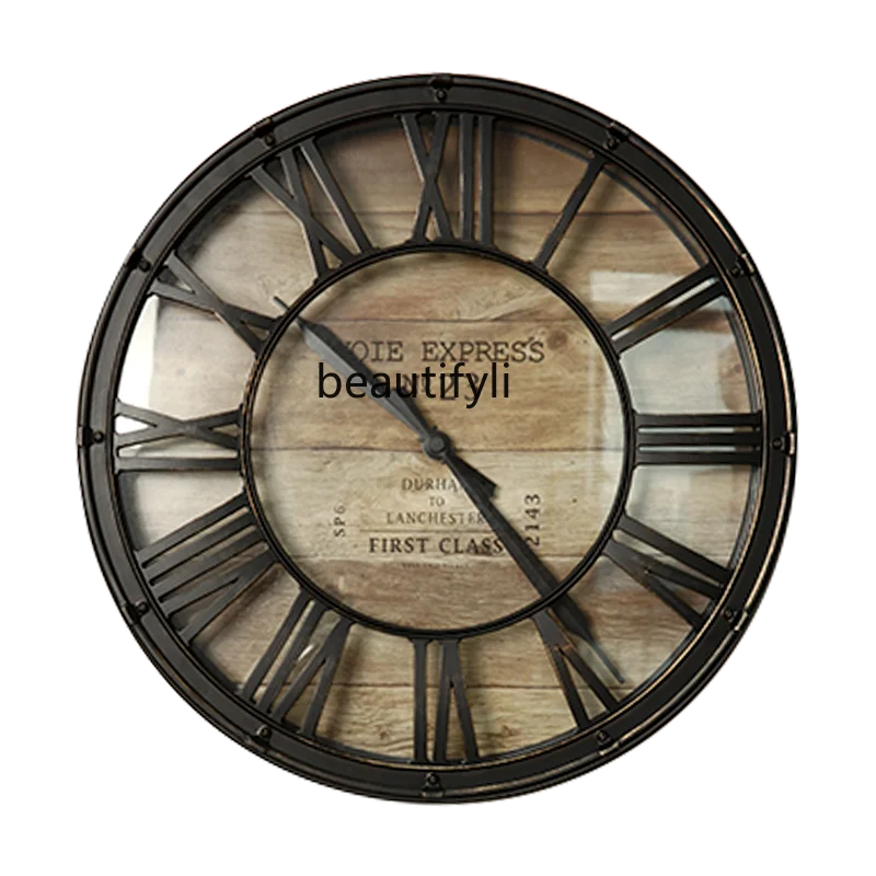 

yj Industrial Style Creative European Retro Living Room Clock Wall Clock Indoor American Decorative Clock