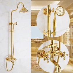 Tuqiu Golden Bathtub and Shower Faucet Brass Bath Shower Set Brass Wall Mounted 8