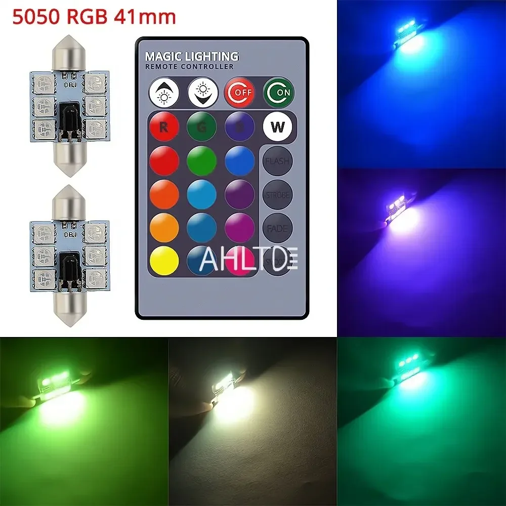 2 Stück RGB Auto-LED-Lampe C5W 5050 6SMD 12V 31-41mm Fernbedienung Innenraum-Soffittenlampe Türleselampe Dach-Kofferraum-Keilleuchte