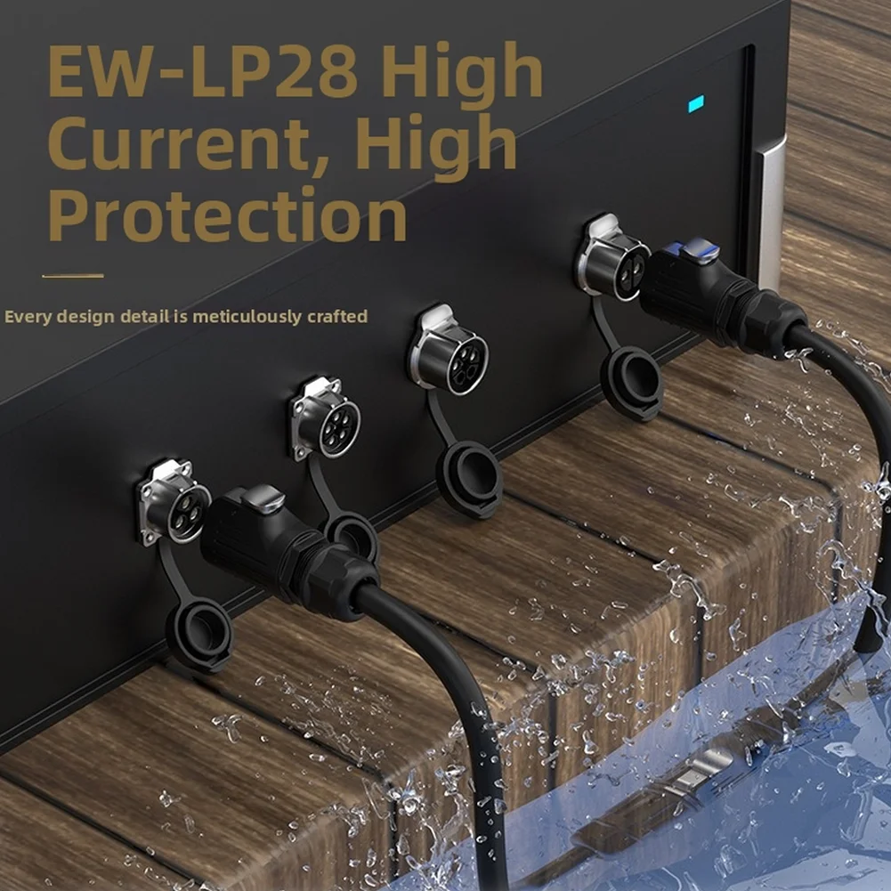 EW-LP28 3-Core Flange Lock Aviation Connector Rated 50A for Power Transfer Between Battery Packs and Charging Controllers