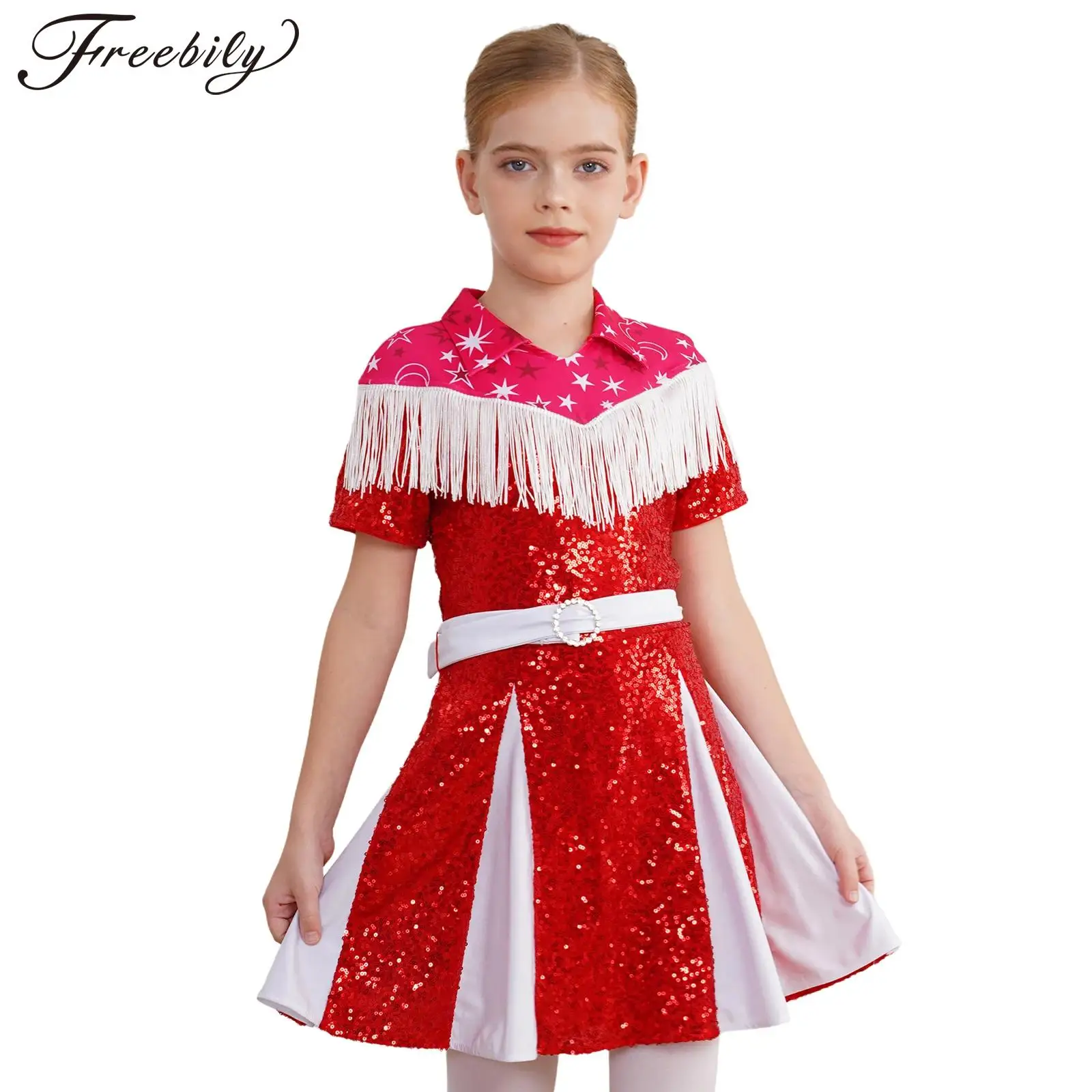 

Kids Girls Tutu Dress Shiny Sequins Fringe Dress Gown Halloween Cosplay Costume Carnival Christmas Theme Party Fancy Dress Up