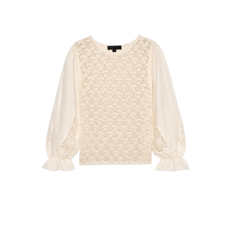 

Новый летний женский простой вязаный топ с длинными светями, круглый вязаный топ с ушками Ne Commute Sle Straight Cut irt