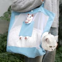 Canvas Travel Pet Mesh Bag Breathable Cartoon Cats Dogs Tote Bag Foldable Large Capacity Puppy Shoulder Handbag for Outdoor