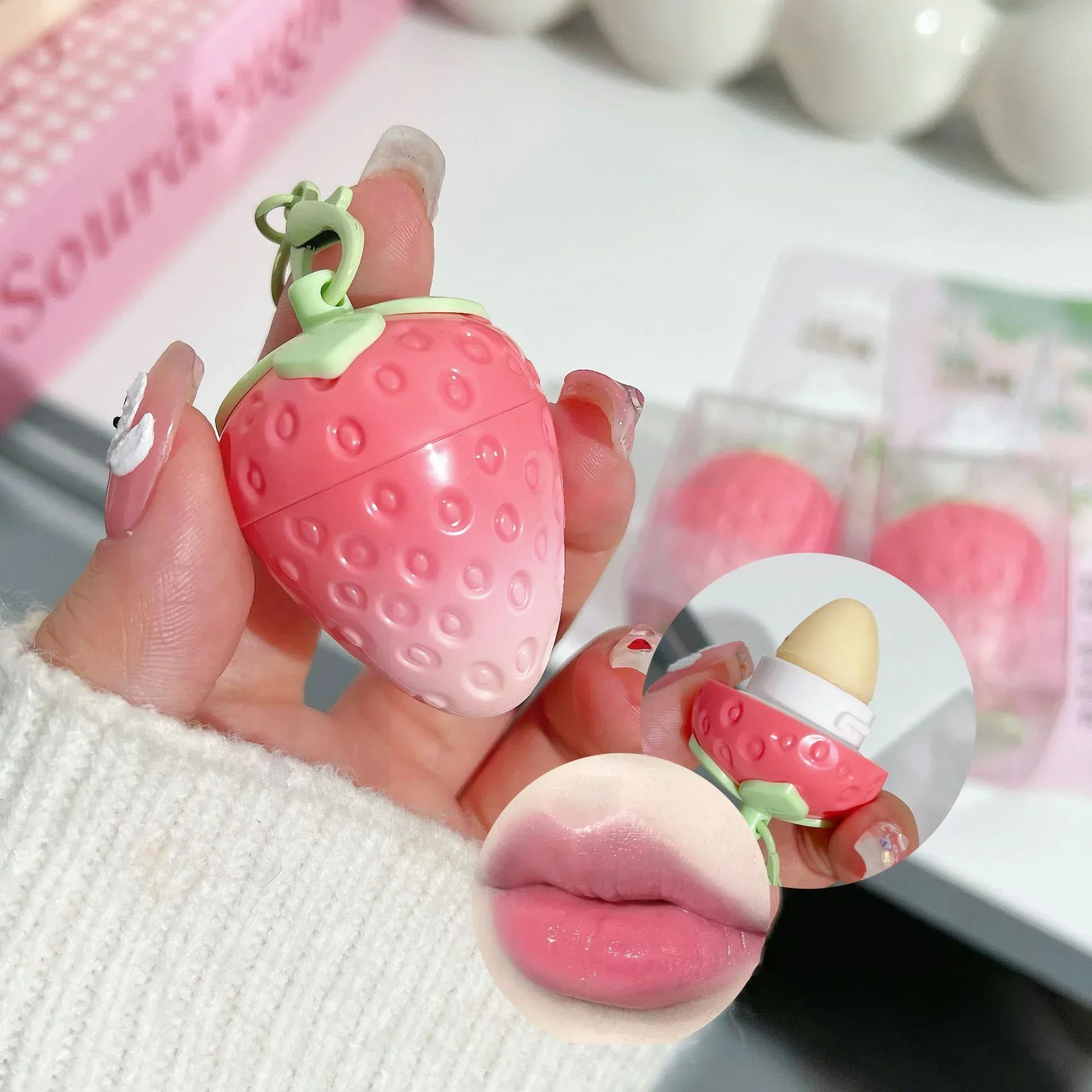 Moisturize Strawberries Warm Color Changing Lipstick Long Lasting Moisturizing Nourishing Lip Balm Cute Cat Lipgloss Cosmetics