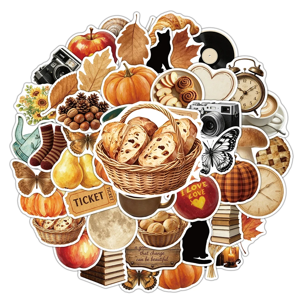 10/30/50pcs Kawaii Autumn Brown Aesthetic Vintage Stickers Graffiti Suitcase Laptop Phone Waterproof Cartoon Fresh Style Decal