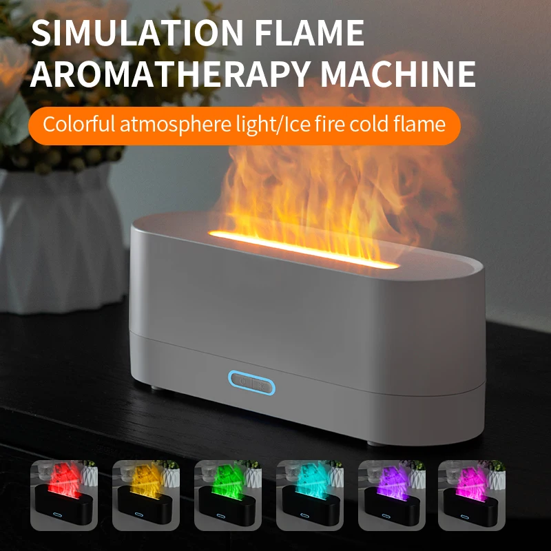 Aromadiffusor für ätherische Öle, Flammen-Luftbefeuchter, Ultraschall-Kühlnebel-Diffusor mit buntem, realistischem Feuer-Nachtlicht für Zuhause