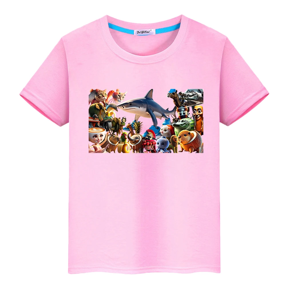 Kawaii 100% القطن الكرتون قصيرة الأكمام أنيمي القمم الإيطالية الدماغ مجموعة طباعة تي شيرت للأطفال الصبي 10 سنة لطيف تيز فتاة الملابس y2k #4