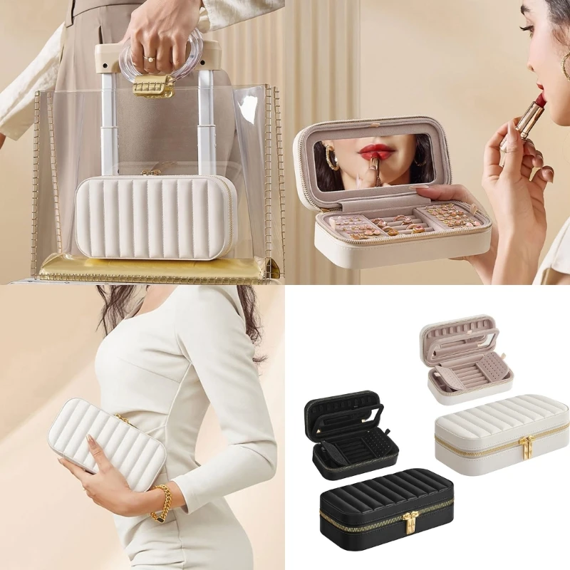 PU Leather Jewelry Box Accessory with Soft Velvets Interior Storage Case for Earrings Bracelets Necklaces