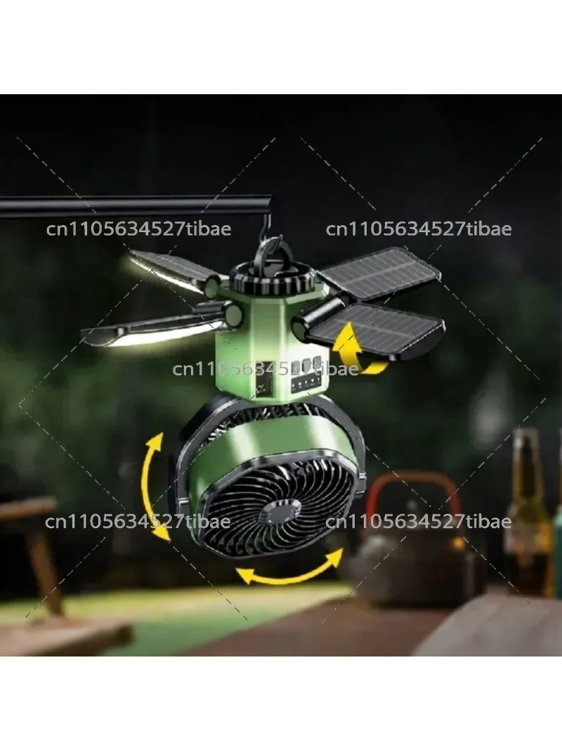 Camping Solar Fan 6000mAh  Powered Tent Fan with Light 4 Speed Adjustable Air Cooling Fan for Outdoor