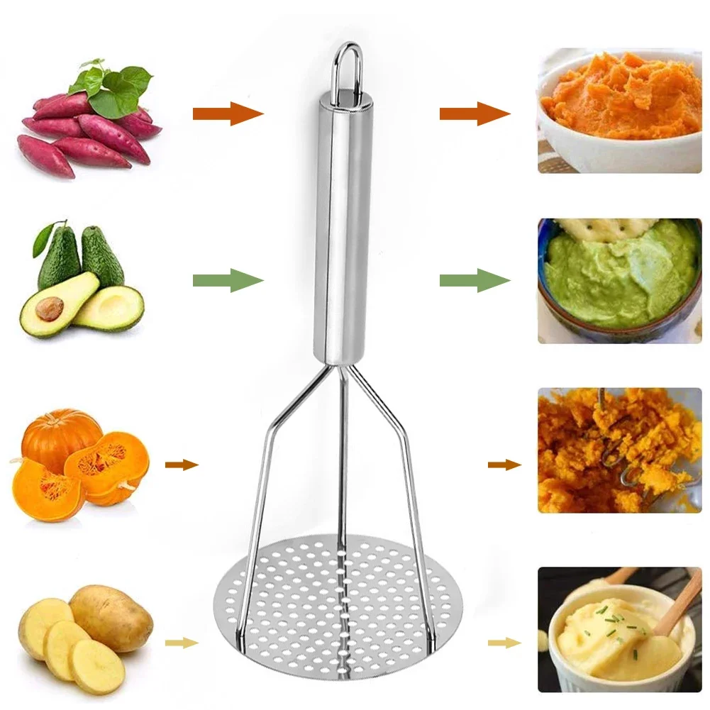 

Stainless Steel Pressed Potato Masher Ricer Puree Juice Maker Potato Pusher Smooth Mashed Potatoes Crusher Fruit Tools Kitchen