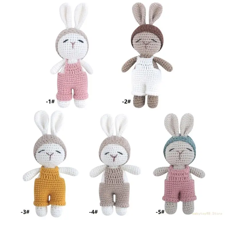 

Y4UD Handmade Cartoon Rabbit Rattle Babies Toy Rabbit Birthday Toy Knit Handheld Appease Sleeping Toy for Babies