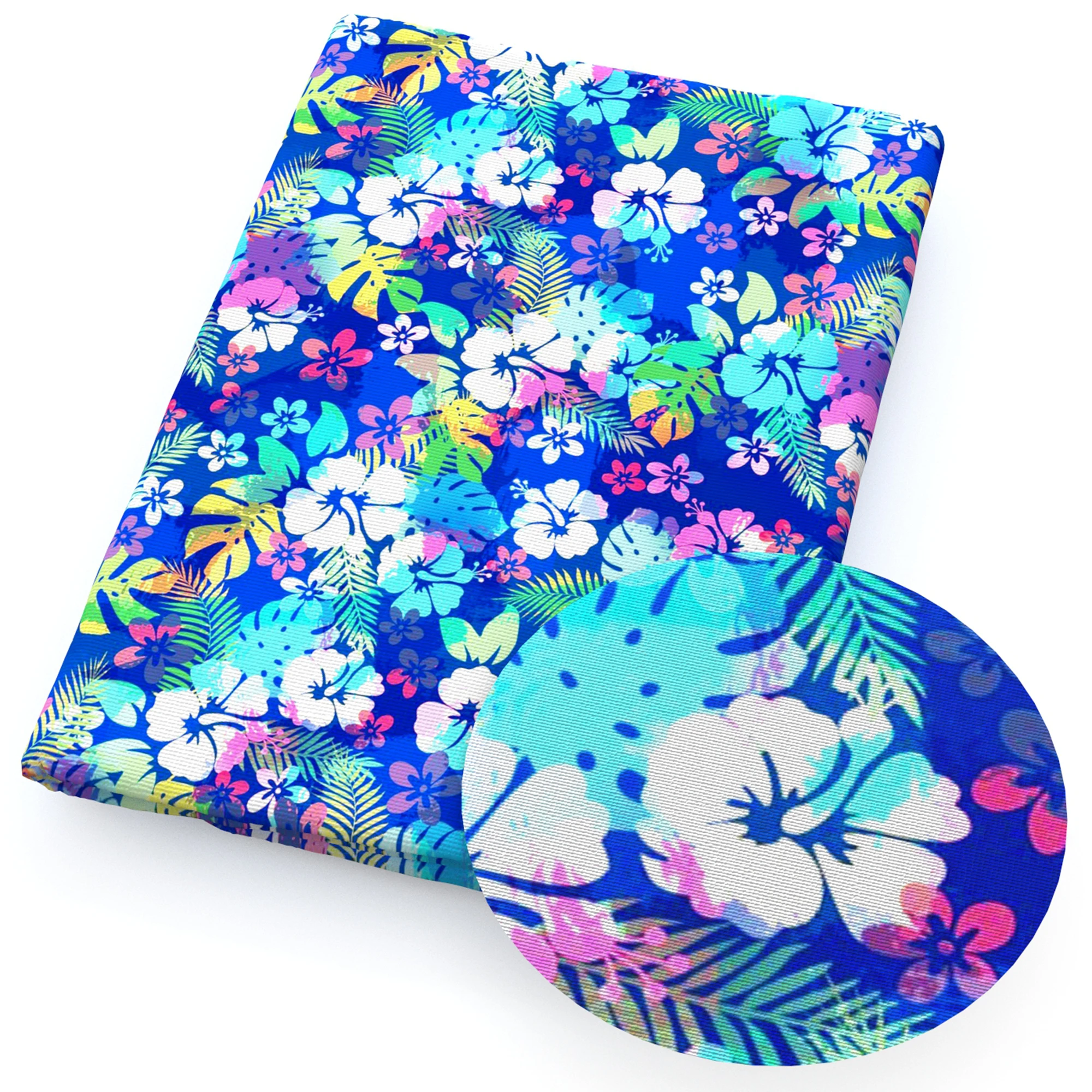 50*145cm Blue Leaves Flowers Floral 100% Pure/Polyester Cotton Satin Material Patchwork Sewing Fabric Quilt Needlework DIY Cloth