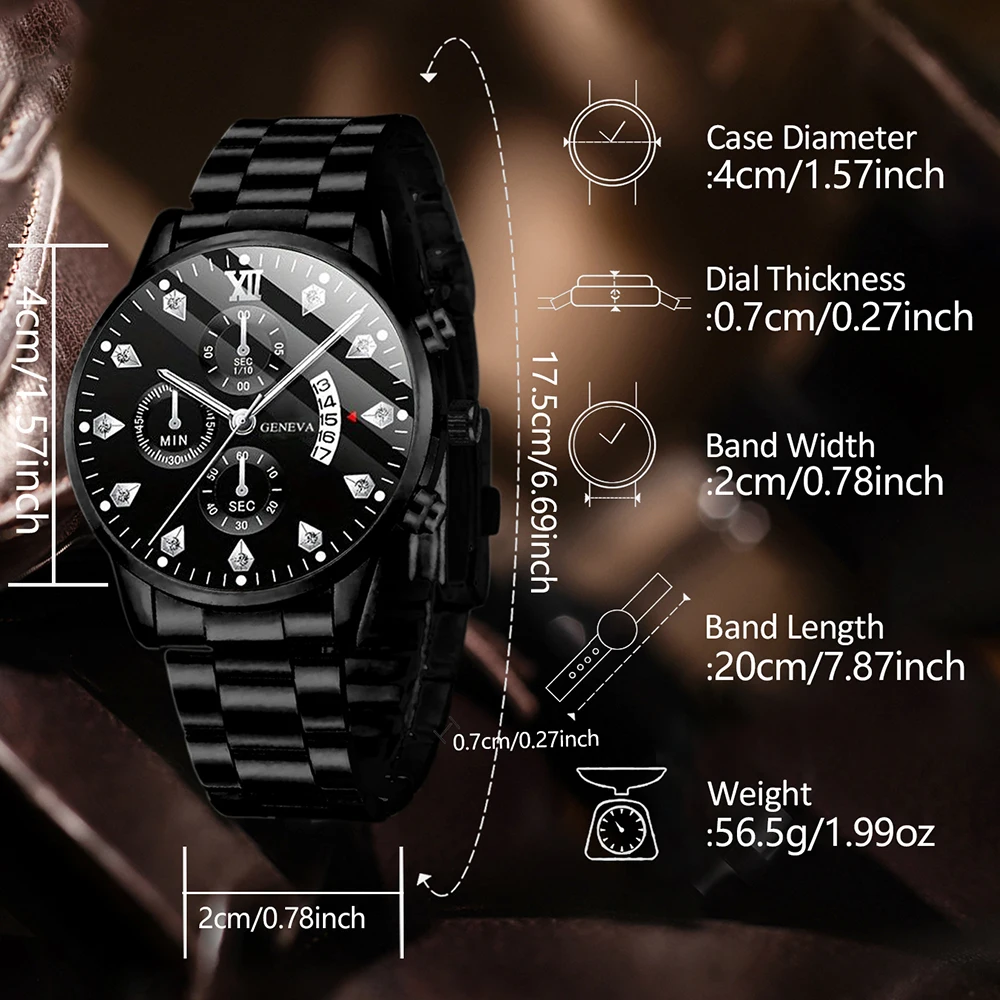 2PCS Black New Popular Watches Fashion Men\'s Casual Watches Luxury Calendar Quartz Watches Business Watches Men\'s Clocks