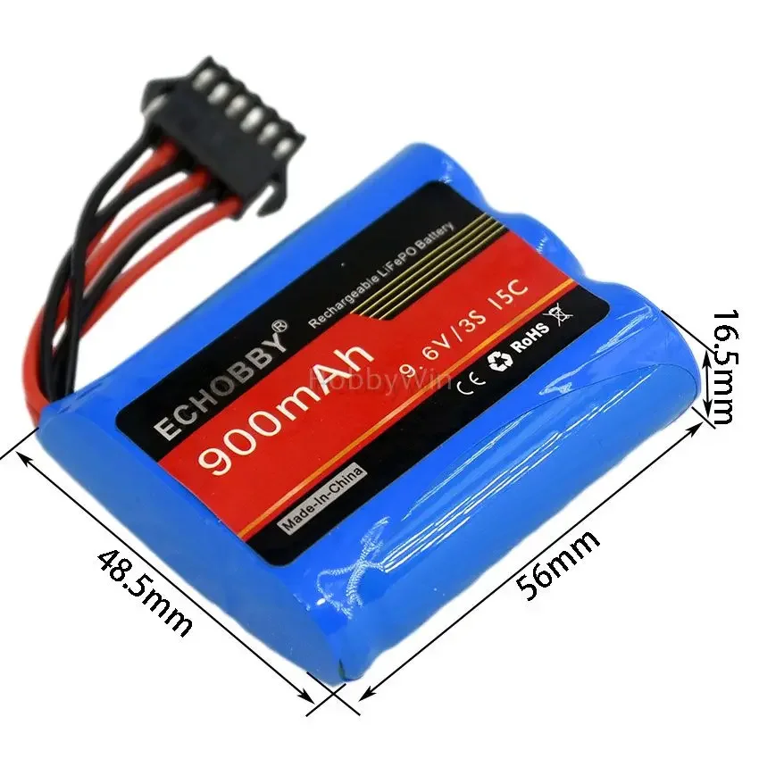 9.6V 900mAh 3S 16500 LiFe Battery SM-6P plug RC Model Off-Road Truck Crawler S911 9115 9116