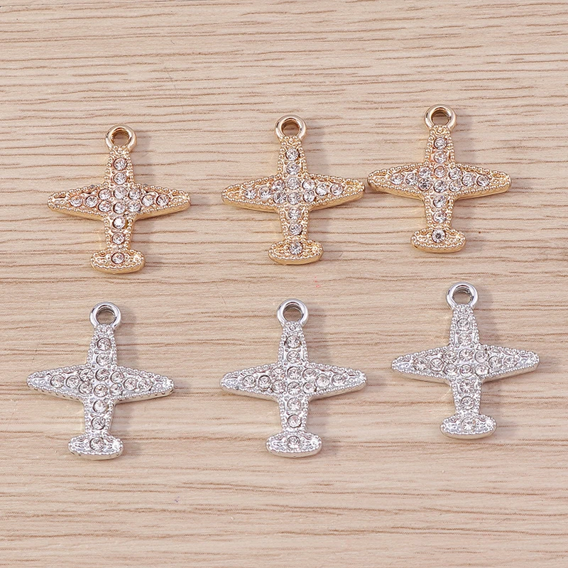 10pcs 18x20mm Cute Crystal Airplane Charms Pendants for Drop Earrings Necklaces DIY Bracelets Crafts Jewelry Making Accessories