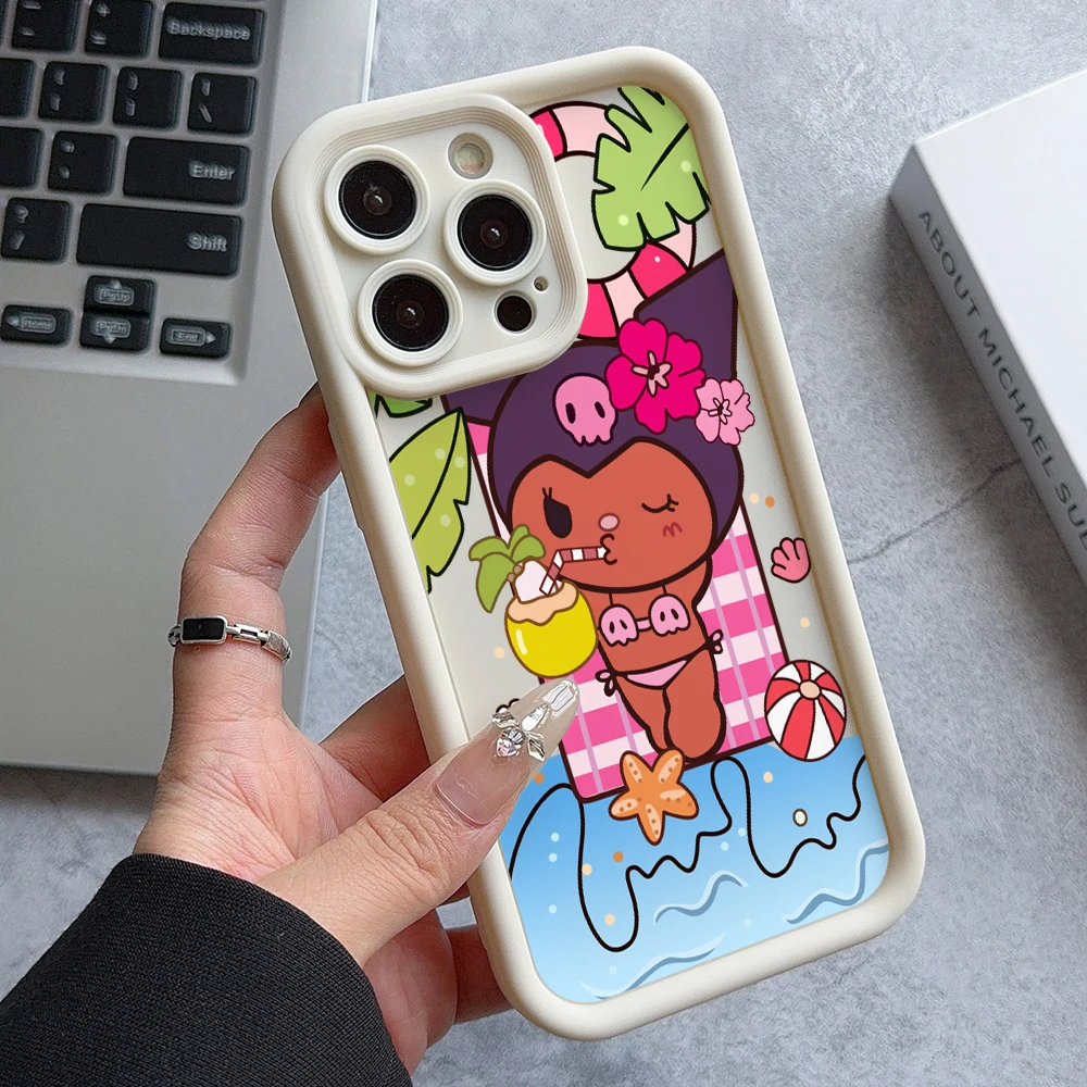 Beach Kuromi My Melody Phone Case for iPhone 16 15 14 Plus 13 12 Mini 11 Pro Max X Xs XR 8 7 Soft Ladder Lens Protection Cover