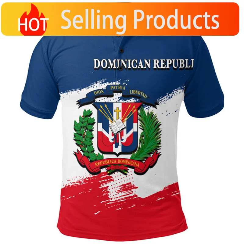 3D Printed Dominican Republic Flag Map Polo Shirt For Men National Emblem Tees Summer Fashion Lapel T-Shirts Short Sleeve Tops