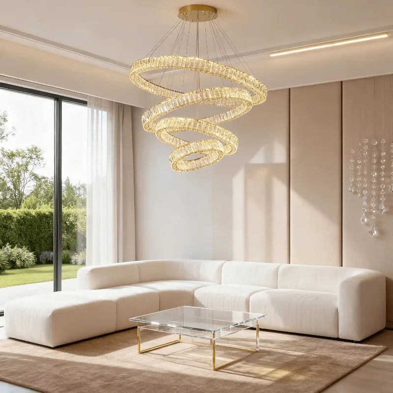 Smart Remote Control Crystal Chandelier Golden Pendant Light Chandelier for Hotel Home Living Room Ceiling Light