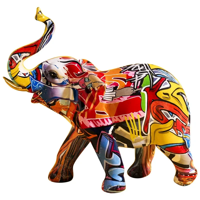 

Creative Painted Colorful Elephant Resin Craft Ornament Home Living Room Wine Cabinet Porch Wine Cabinet Decorations